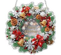 Diamond Art Hanging Ornaments with Chain, Christmas Wreaths, Diamond Painting Pendant Ornament Kits, Merry Christmas Wreath, Special Shaped Hanging Crystal Gem Art Kits for Door Window Home Decor