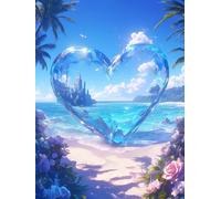 Diamond Art Heart Shape, 5D Diamond Painting Kit for Adults Kid,Blue Sky Adults Beginner Full Drill Gem Crystal Art, Cross Stitch Painting Canvas Accessories, Furniture Wall Decor Gifts 70x95cm w-790
