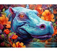 Diamond Art Hippo Diamond Painting Flowers Crystal Art Kits for Adults, DIY 5D Full Drill Cross Stitch Arts Crafts Pictures, Embroidery Kit for Kids, Home Wall Decor, Gifts for Women 40x50cm G-210