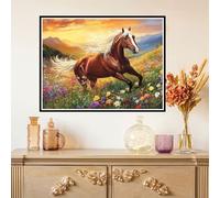 Diamond Art Horse Diamond Painting Kits for Adults Kids Beginner, 5D Full Drill Crystal Art Kits on Canvas Painting Pictures Rural, Rhinestone Mosaic Craft for Home Decor, Girls Gifts 35x45cm Z#-529