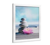 Diamond Art Kit, Beach Rock Mountains and Pink Lotus Flowers, 5D Mosaic Art, Calming Zen Style, Diamond Painting, Fully Pasted Type, DIY and Handmade Painting, Craft Kit, Art, Wooden Frame Included