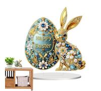 Diamond Art Kit Desktop Ornament,Easter Bunny Kit,Easter Bunny and Eggs Home Stand Up Painting Craft Kit,Acrylic Double-Sided Diamond Art Kit for Adults,Easter Rhinestone Painting Kit