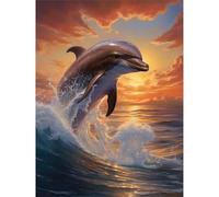 Diamond Art Kit for Adults,5D Dolphin Sunset Diamond Painting Kits for Adults Kids DIY Round Rhinestone Embroidery Cross Stitch Full Drill Art Craft Picture Home Wall Decor Gifts 40x60cm