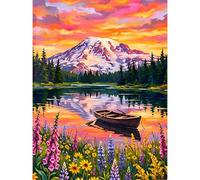 Diamond Art Kit for Adults, 5D Mountain Lake Diamond Painting, 12 x 16 Inch | Wildflowers Gem Art for Relaxation, Stress Relief, DIY Craft, Nature Home Decor, Full Round Drill, Creative Gift