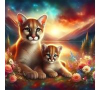 Diamond Art Kit for Adults,5D Sunset Flower Lions Diamond Painting Kits DIY Crystal Rhinestone Embroidery Cross Stitch Full Drill Art Craft Painting Picture Home Wall Decor Gifts Round Drill,105x105cm
