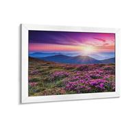 Diamond Art Kit, Mountains and Flowers Illuminated at Sunset, 5D Mosaic Art, Sunset Mountains, Diamond Painting, Fully Pasted Type, DIY/Handmade Painting, Craft Kit, Art, Wooden Frame Included, 15.7 x