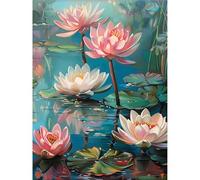Diamond Art Kits, 5D Lotus Flower Diamond Painting for Adults, 12x16 Inch | Full Round Drill, HD Canvas, DIY Gem Art Craft Kit for Adults, Stress Relief, Home Wall Decor, Gift Idea