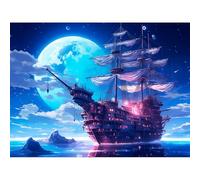 Diamond Art Kits, 5D Moonlight Ship Diamond Painting for Adults 12x16 Inch