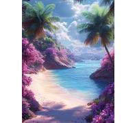 Diamond Art Kits Adults,5d Blue Sky Round Full Drill Diamond Painting Beach Crystal Art Kits DIY Gem Embroidery Cross Stitch Arts and Crafts Canvas Paint by Numbers for Room Decor Gift 60x80cm T11