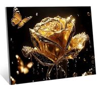 Diamond Art Kits Adults, 5D Diamond Painting Gold Crystal Arts and Crafts for Adults, DIY Cross Stitch Embroidery Sequin Gem Art Paintings, Rose Painting by Numbers for Home Wall Decor 30x40 cm H-8883