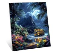 Diamond Art Kits Adults, 5D Diamond Painting Landscape Crystal Arts and Crafts for Adults, DIY Cross Stitch Embroidery Gem Art Paintings, Bus Painting by Numbers for Home Wall Decor 80x120 cm H-709