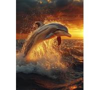 Diamond Art Kits Adults, 5D Dolphin Diamond Painting Kit, DIY Full Drill Dimond Art Sunset Crystal Gem Crafts for Beginners Dimond Embroidery Canvas Picture for Home Wall Decor Gifts 60x90cm X-554