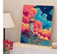 Diamond Art Kits Adults, Abstract Diamond Painting Kits with HD Canvas, DIY Gem Art Sparkle Rhinestone Cross Stitch Kits for Home Office Wall Art, Creative Craft Gift, 30x50cm （Lighthouse） 2Z#1092