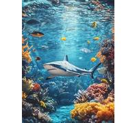 Diamond Art Kits Adults, Animal Shark 5D Diamond Painting Kits for Kids Beginners, DIY Round Full Drill Gem Crystal Art Cross Stitch Crafts Pictures Kit, for Home Wall Decoration Gifts 80x110cm G-169
