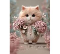 Diamond Art Kits Adults, Animals Holding Flowers In Their Hands 5D Diamond Painting Kits Kids Beginners, DIY Round Full Drill Crystal Art Cross Stitch Crafts Pictures Kit, Home Wall Decor 30x40cm G170