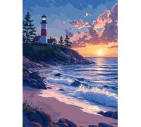 Diamond Art Kits Adults Beach, Diamond Painting Lighthouse 5D Crystal Art Craft Painting, DIY Full Square Drill Strass Embroidery Kit for Adults Sequin Crafts for Home Wall Decor, Gifts 50x80cm 4-1X44