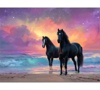 Diamond Art Kits Adults, Beach Horse 5D Diamond Painting Kits for Kids Beginners, DIY Round Full Drill Gem Crystal Art Cross Stitch Crafts Pictures Kit, for Home Wall Decoration Gifts 80x110cm G-723