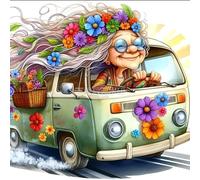 Diamond Art Kits Adults, Cartoon Diamond Painting Kits, Flower Car 5D Decor for Beginners, DIY Gem Art Kit for Home Wall Decor (12x12 inch)
