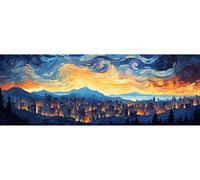 Diamond Art Kits Adults, City Stars Full Drill DIY 5D Diamond Painting Accessories, Diamond Dots Arts Crafts Kit Diamond Rhinestone Embroidery Cross Stitch Kit, Home Decor 25x70 cm/10x28 Inch M-395
