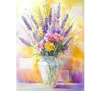 Diamond Art Kits Adults, Diamond Painting Lavender 5D DIY Round Full Drill Gem Art Crafts for Adults Beginners, Paint by Numbers for Home Wall Decor, Stress Relief Woman Gifts (vase, 20x28inch) O923