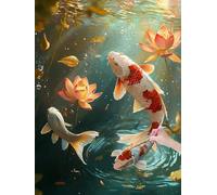 Diamond Art Kits Adults, Fish Diamond Painting Kits for Adults, 5D DIY Square Full Drill Water Lily Crystal Art Cross Stitch Rhinestone Gem Arts and Craft for Beginners, for Wall Decor, 50x70 cm, W-78