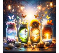 Diamond Art Kits Adults, Flower Bottle & Four Seasons, 35 x 35 cm