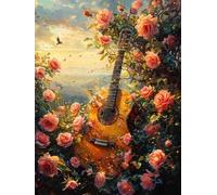 Diamond Art Kits Adults Guitar, Diamond Painting Kit Flower 5D Crystal Art Kits for Adults Painting, DIY Full Round Drill Strass Embroidery Sequin Crafts Kit for Home Wall Decor, Gifts 30x40cm 3-N855
