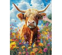 Diamond Art Kits Adults, Highland Cow Diamond Painting Canvas 16x20 inch, 5D Square Drill Dimond Art Painting with Full Accessories, DIY Crystal Arts and Crafts for Adults, Home Decor (Flower) K-15
