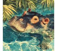 Diamond Art Kits Adults Hippo, Diamond Painting Animal 5D Crystal Art Crafts for Adults Kits, DIY Square Full Drill Embroidery Cross Stitch Paintings for Home Wall Decor, Gifts 39.4x39.4 inch 1-ET49
