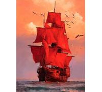 Diamond Art Kits Adults Kids Sailboat 5D Diamond Painting Accessories DIY Red Diamonds Crystal Creations Gem Sequin Art Canvas for Bedroom Living Room Wall and Entrance Decoration Gifts 60x80cm jz-279