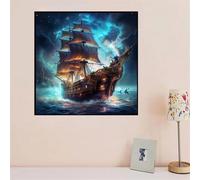 Diamond Art Kits Adults Landscape, Sailboat Diamond Painting Kit Beginners, Round Full Drill Crystal Rhinestone Painting Pictures Embroidery Craft Kits for Home Wall Decor 20x20 inch