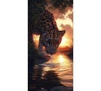 Diamond Art Kits Adults Leopard Diamond Painting Sunset Crystal Art Kits for Adults Painting, 5D DIY Full Round Drill Crystal Creations Dimonds Embroidery for Home Wall Decor, Gifts 30x60cm 7-9044