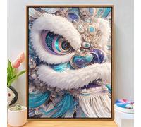 Diamond Art Kits Adults Lion Dance, DIY Diamond Painting Kit for Beginners, 5D Full Drill Gem Art Painting, Crystal Rhinestone Embroidery Cross Stitch Mosaic Pictures for Wall Decor 16x20inch Q-390B