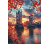 Diamond Art Kits Adults London Bridge, Diamond Painting Autumn 5D Crystal Art Craft Painting, DIY Full Square Drill Embroidery Kit for Adults Sequin Crafts for Home Wall Decor, Gifts 80x120cm K-7291