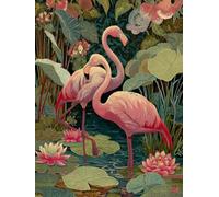 Diamond Art Kits Adults Lotus Diamond Painting Flamingo 5D DIY Gem Art Square Full Drill Cross Stitch Kits Complete Set of Tools Adult Crafts Paintings for Wall Decor Gifts for Women 40x54in S-590