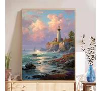 Diamond Art Kits Adults, Ocean Diamond Painting Kits with HD Canvas, DIY Gem Art Sparkle Rhinestone Cross Stitch Kits for Home Office Wall Art, Creative Craft Gift for Her, 30x40cm （Lighthouse） 2Z#710