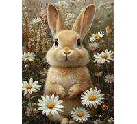 Diamond Art Kits Adults Rabbit, Diamond Painting Flower 5D Crystal Art Craft Painting, DIY Full Round Drill Strass Embroidery Kit for Adults Sequin Crafts for Home Wall Decor, Gifts 60x90cm 8-T046