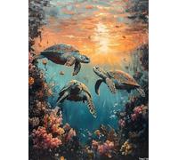 Diamond Art Kits Adults Sea Turtle 30x40cm 5D Diamond Painting Underwater World DIY Round Dimond Crystal Gem Art Crafts, for Beginner Adults Paint by Numbers Accessories, Wall Decoration for Room F-13