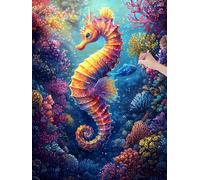 Diamond Art Kits Adults, Seahorse Diamond Painting Kits for Adults, DIY Full Drill Crystal Art Cross Stitch Embroidery Kit Arts and Crafts for Beginner, Paint by Numbers for Home Decor, 50x70 cm, T-34