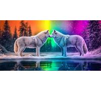Diamond Art Kits Adults Wolf 5D Large Diamond Painting Northern Lights 30x60cm Full Drill Round Crystal Picture Crafts, with Dimond Tools DIY Cross Stitch Embroidery Painting for Home Wall Decor C-882