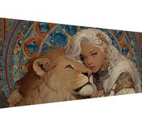 Diamond Art Kits Adults Woman, Diamond Painting Kit Lion 5D Crystal Art Crafts for Adults for Paintings, DIY Full Round Drill Strass Embroidery for Beginner for Home Wall Decor, Gifts 60x120cm U-O774