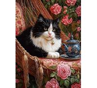 Diamond Art Kits for Adults, 5D Animal Cat Diamond Painting, DIY Full Round Drill Embroidery Diamond Crystal Gem Art Kits and Adults Crafts Home Wall Accessories Gifts, for Beginners 45x60 cm JZ-51