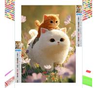Diamond Art Kits for Adults - Flower & Cat - 50x65cm 5D Full Drill DIY Diamond Painting for Home Decor, Crystal Rhinestone Craft for Relaxation & Stress Relief, Creative Gift for Women/Men 1Z-595