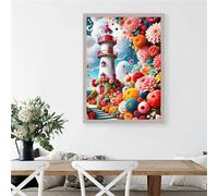 Diamond Art Kits for Adults,Flower Lighthouse 5D Square Diamond Painting Kits,DIY Full Drill Crystal Rhinestone Canvas Embroidery Picture for Home Decor Gift(85x105cm)