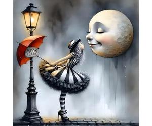 Diamond Art Kits for Adults Girl Kissing The Moon, DIY 5D Diamond Painting Kit for Beginners, Full Round Drill Gem Art Dots for Adults, Diamond Dots Paintings Crafts Home Wall Decor 14X14 Inch