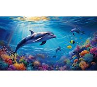 Diamond Art Kits for Adults&Kids, DIY 5D Dolphin Diamond Art Paintng Ocean Diamond Painting Kits, Crystal Gem Art Painting Round Full Drill Diamond Dots for Home Wall Bedroom Decor Gifts 90x50cm N-2