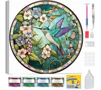 Diamond Art Kits for Adults with Framed,Hummingbird Flower Diamond Painting Kits for Adults DIY 5D Beautiful Box Pack Round Full Drill Gem Art and Crafts for Home Wall Decor 25x25cm/9.8x9.8in