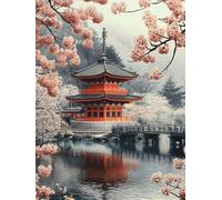 Diamond Art Kits Full Drill Adults, Flower Ancient Building Children's Diamond Painting Set, DIY Full Drill Crystal Embroidery craft, Improve Children'S Hands-On ability, Home Wall Decor 20x30cm A-802