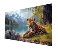 Diamond Art Kits Leopard Diamond Painting 32x16 in, Snow Mountain Paint by Numbers with Rhinestones on Canvas, Cross Stitch Embroidery Colorful Gem Art and Crafts for Adults As Room Decor model-4140