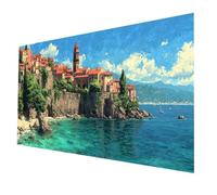 Diamond Art Kits Sea View Diamond Painting 56 x 28in, Town Paint by Numbers with Rhinestones on Canvas, Cross Stitch Embroidery Colorful Gem Art and Crafts for Adults As Room Decor, Gifts model-1203